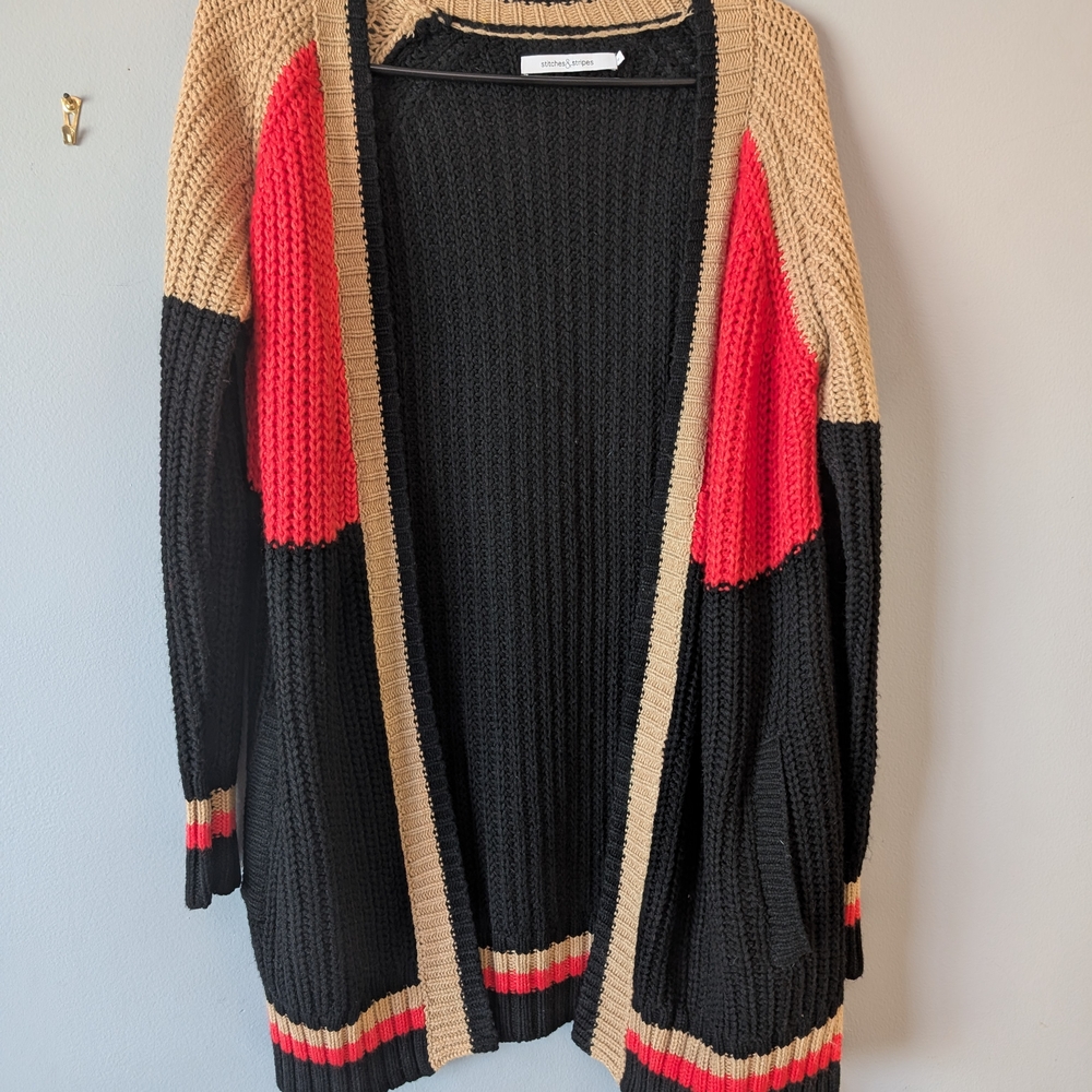 Colorblock Open Front Cardigan
